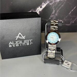August Steiner Diamond series, Silver and Light Blue Women's Watch